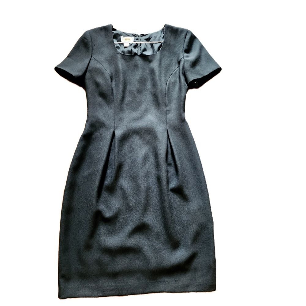 VINTAGE Talbots Black Square Neck Mini Dress Sheath Career Made in USA 6